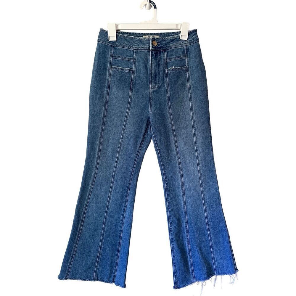 Free People‎ Front Seam Flare Jeans size 29 Raw Hem Blue